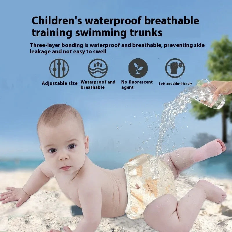 Toddler polyester swimming trunks, waterproof and breathable, 48x36cm, neutral design, Dinosaur pattern