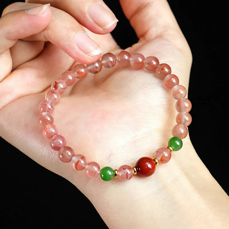 Handmade ice floating south red women's fishtail bracelet with white agate elements