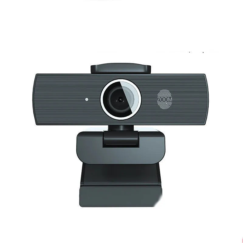 Black USB webcam with magnetic privacy cover for desktop computers and video conferencing