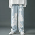 Boys tie dyed denim straight leg pants in blue, cotton material, straight cut