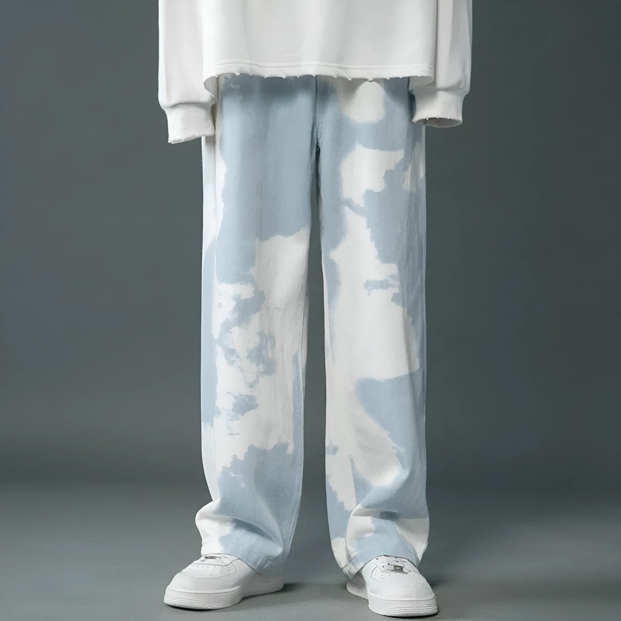 Boys tie dyed denim straight leg pants in blue, cotton material, straight cut