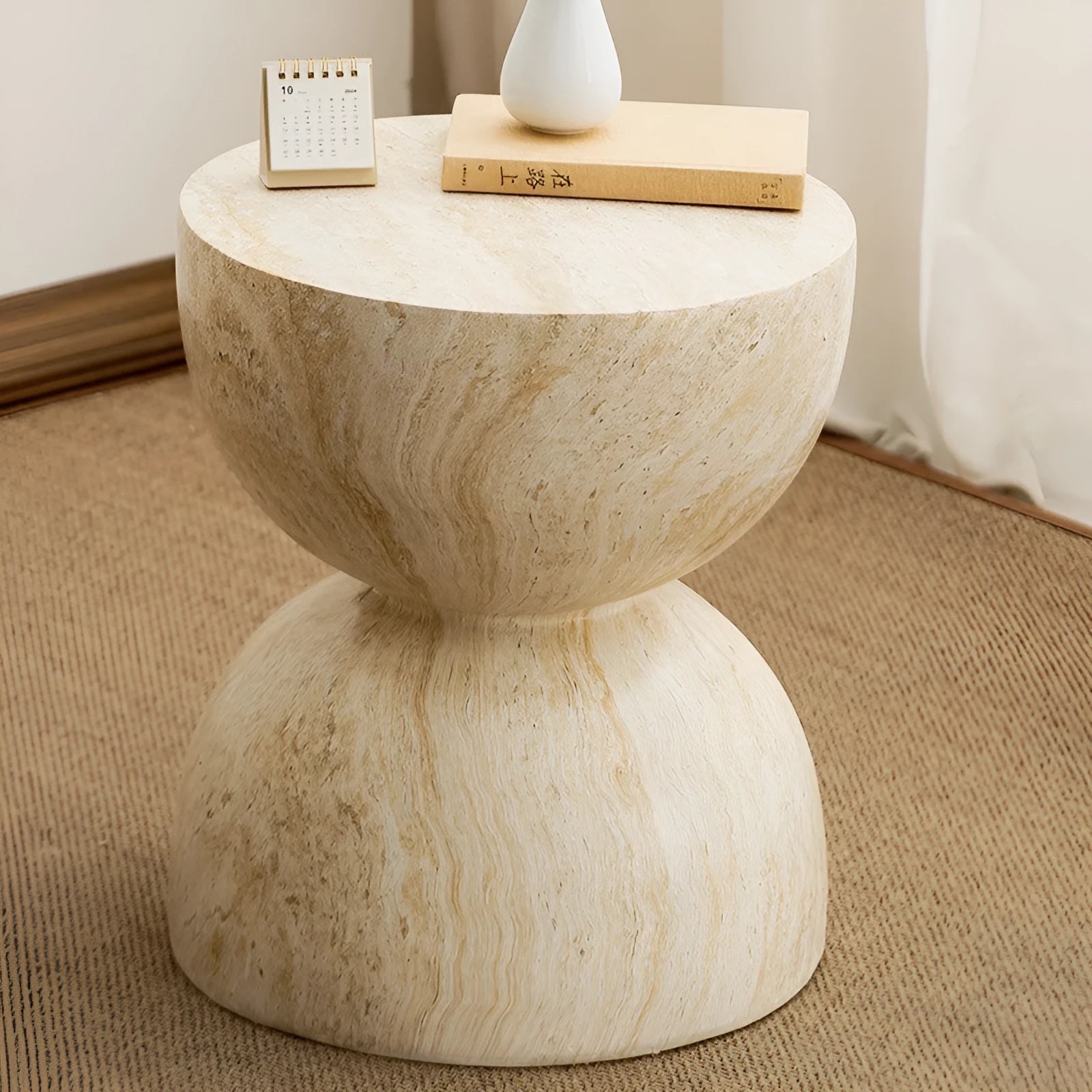 Hourglass imitation cave stone corner tea table made from magnesium oxide in a modern simplicity style