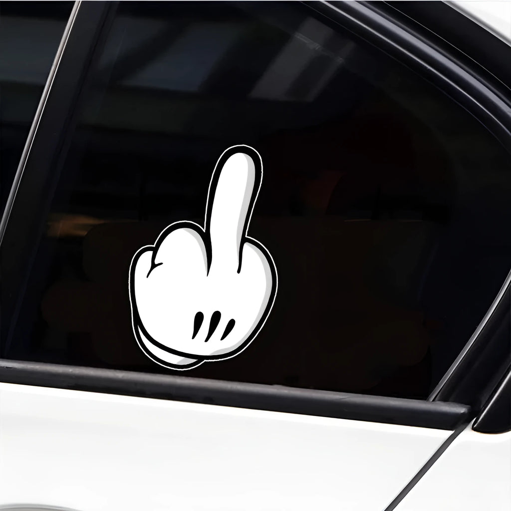 Waterproof middle finger car sticker in 180 x 115mm for window glass and bumper, paper material, single sticker