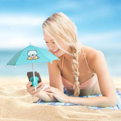 Personalized mobile phone holder with adjustable umbrella shade for screen protection and hands-free convenience