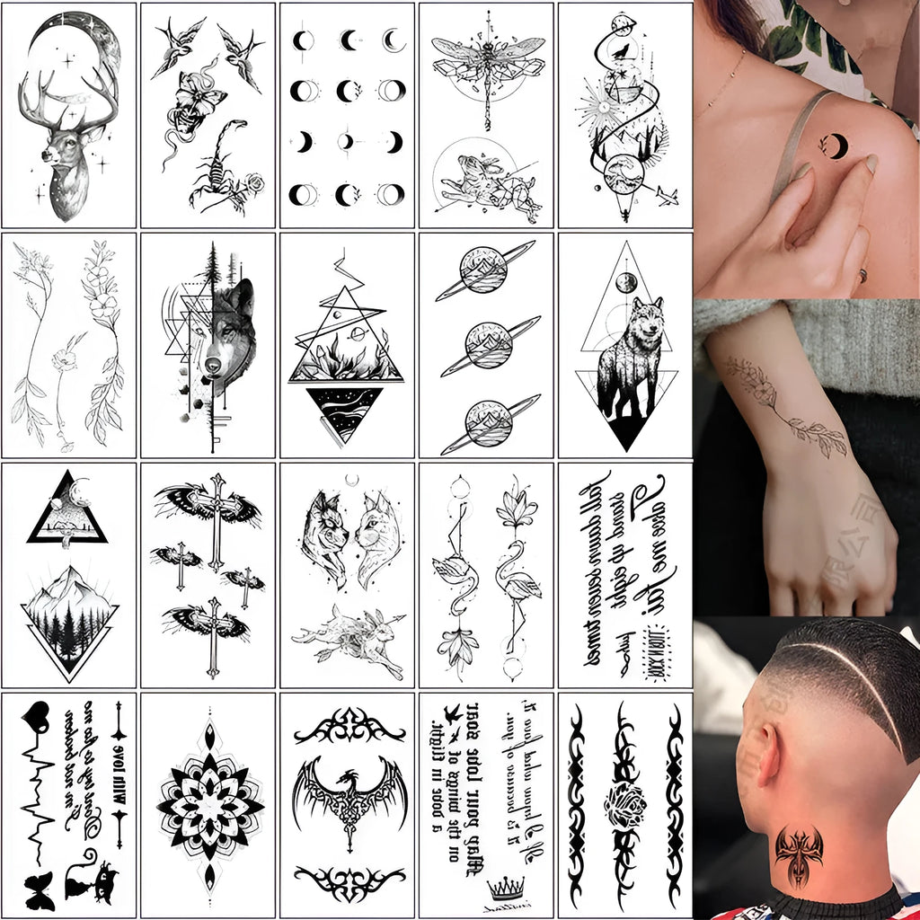 Temporary tattoo sticker sheet with English letters and flowers, 60x105mm, water transfer printing