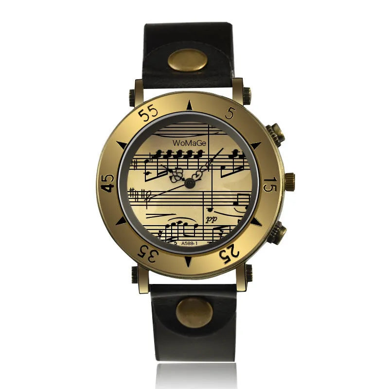 Men's watch with musical note design in multiple colour options