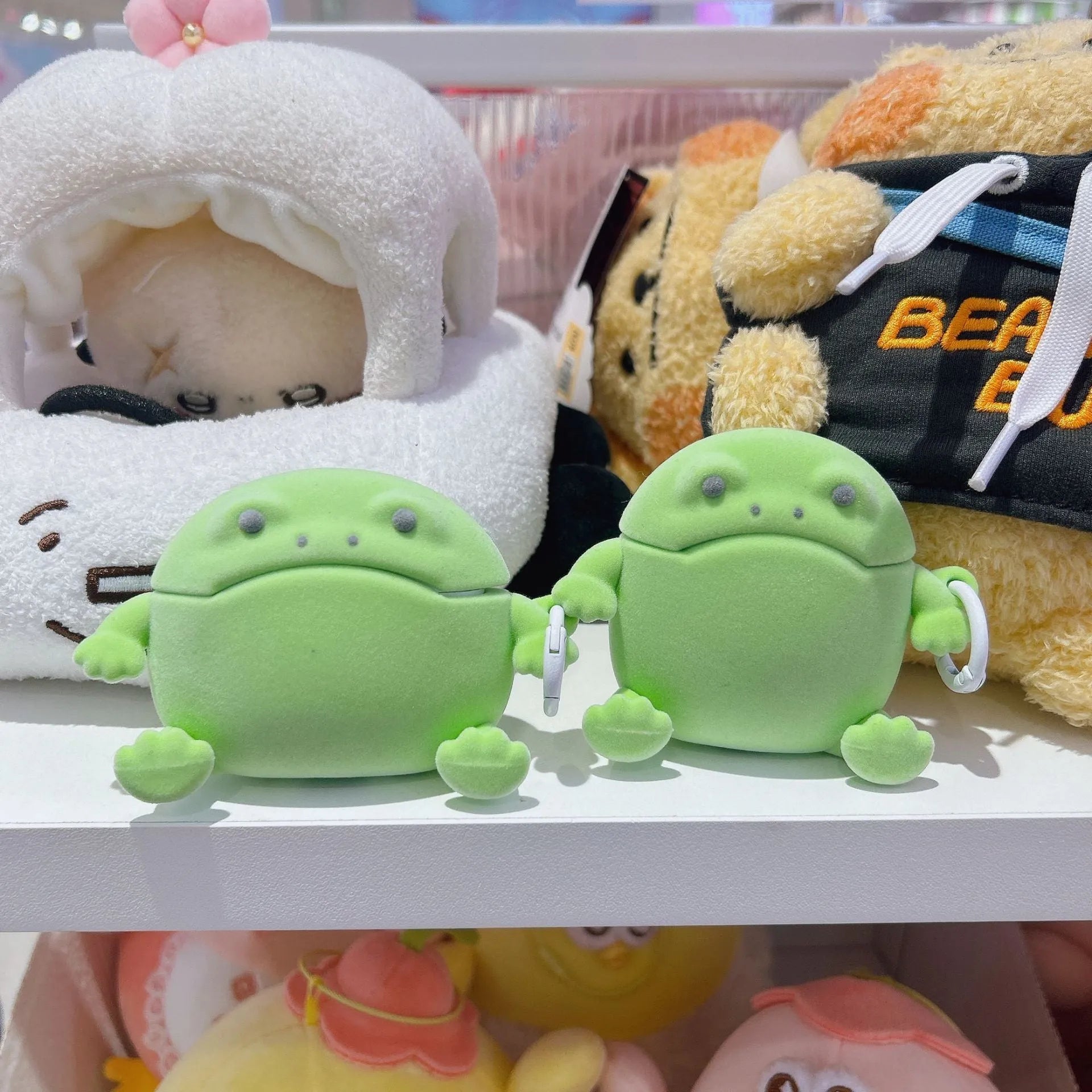 Flocking frog TPU protective case for AirPods with lanyard, embossed cartoon design, fits multiple generations