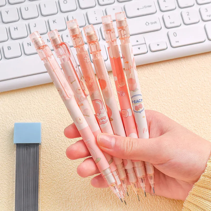 Automatic pencil press 0.5mm no sharpening in peach colour with plastic body and refills