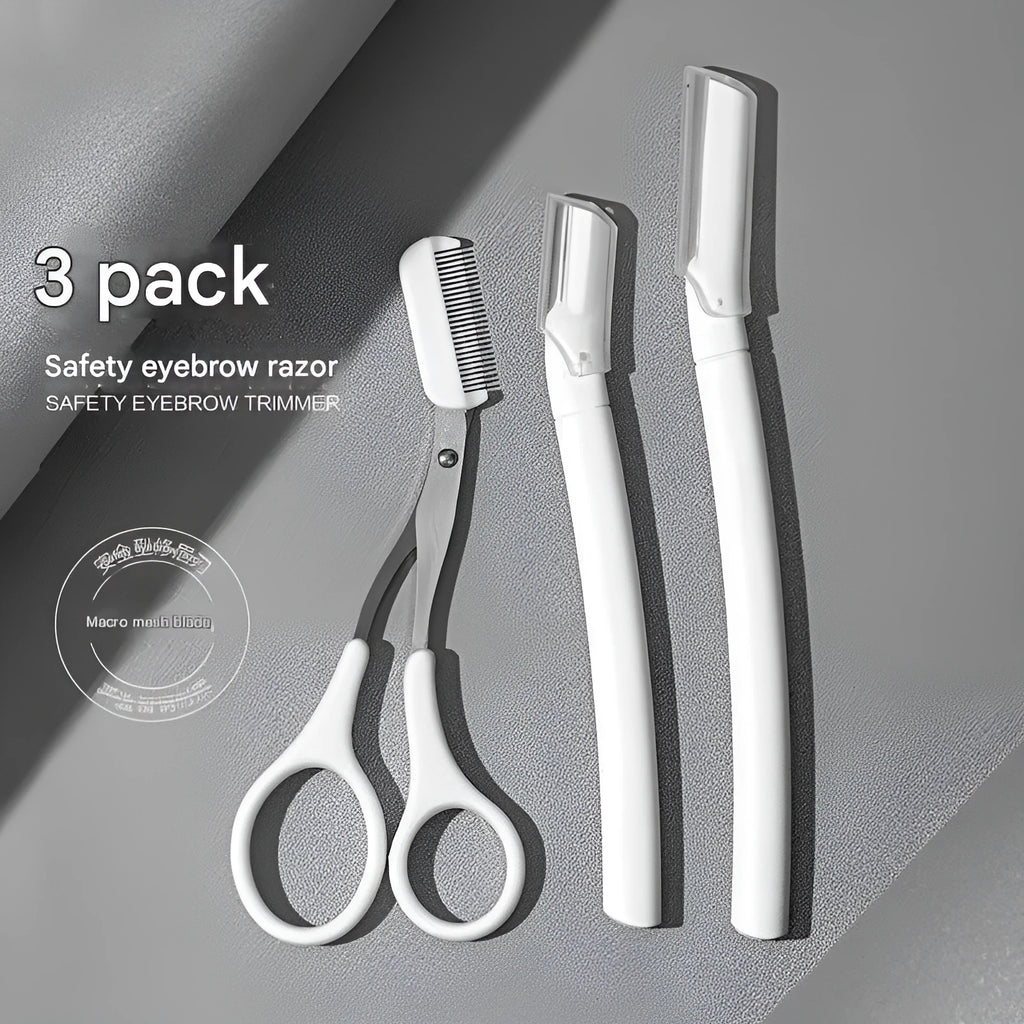 Beginner eyebrow trimmer and razor tool set with macro safety design
