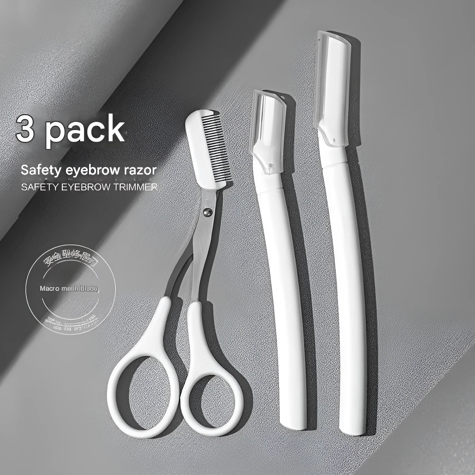 Beginner eyebrow trimmer and razor tool set with macro safety design