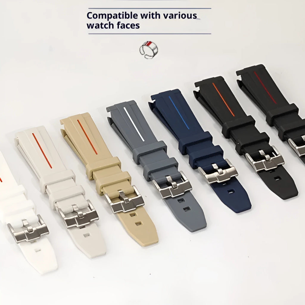 Curved smart watch strap in Khaki with 20mm width, made from TPU, lying flat on surface