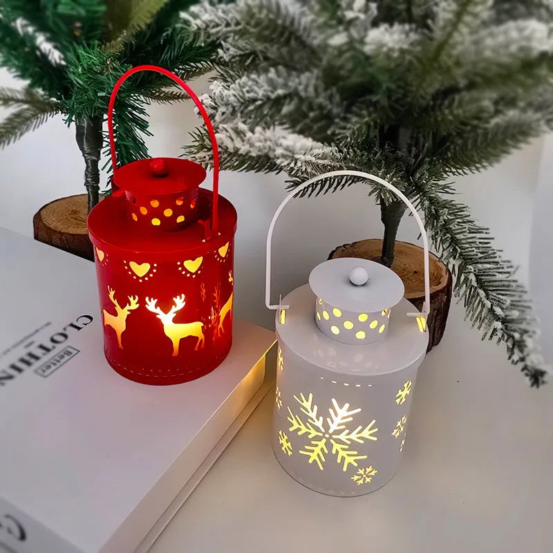 Nordic-style wrought iron Christmas LED candle lantern in green, white, or red colour options