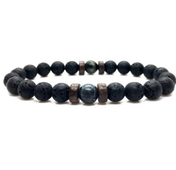 Premium men's black volcanic stone bracelet with unique, durable design and adjustable fit