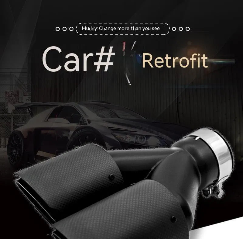 Black carbon fibre car exhaust pipe with dual outlet design showing 250mm length