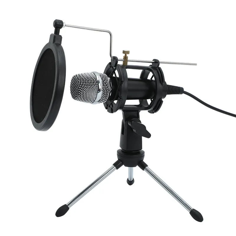 Black mini condenser microphone with aluminium stand for mobile phone and computer live broadcasting
