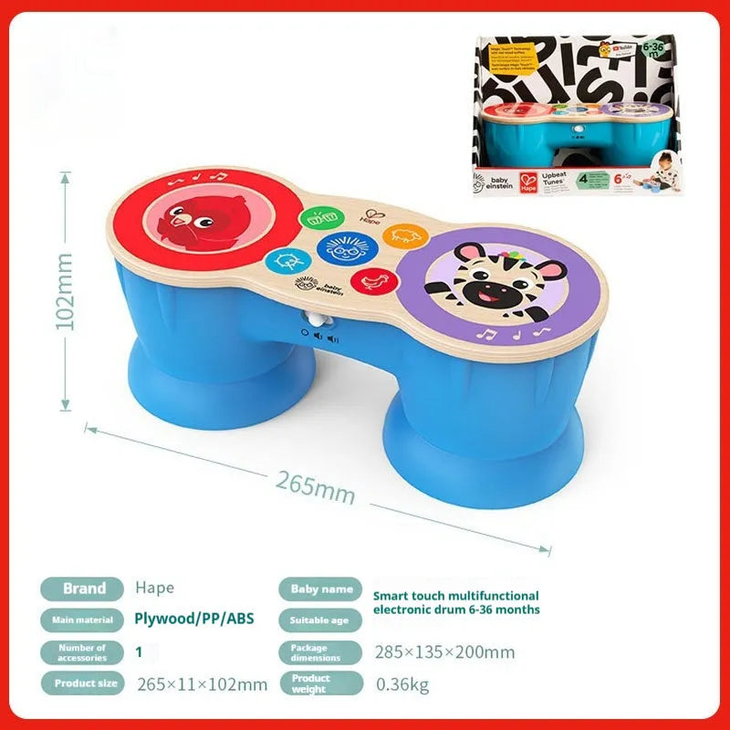 Smart touch electronic drum for babies, wooden construction, 265x110x102mm, colour option shown