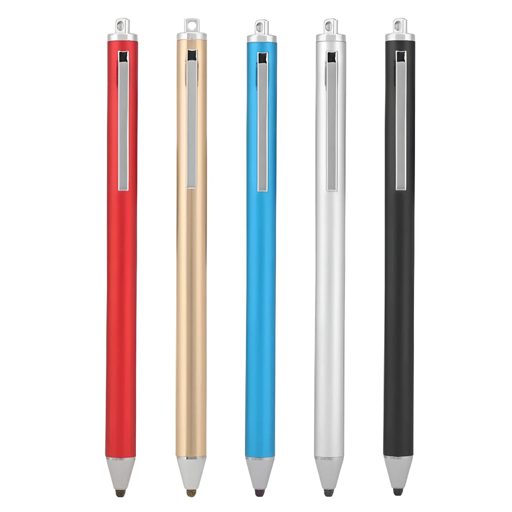 Metal stylus pen with a fine tip for phone and tablet touch screens.