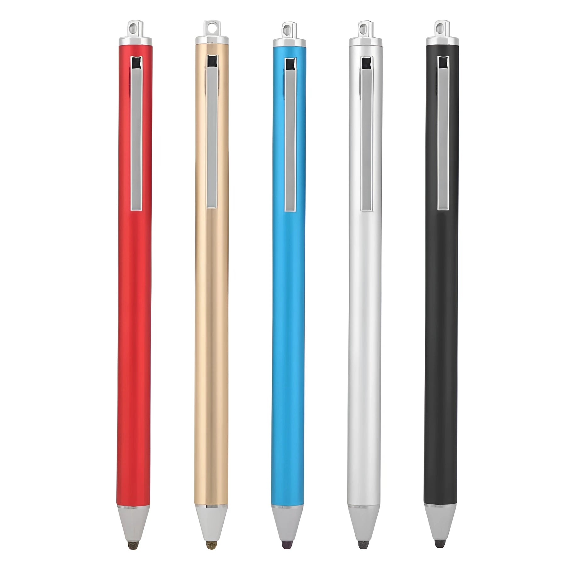 Metal stylus pen with a fine tip for phone and tablet touch screens.