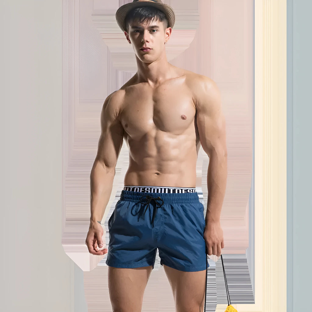 Men's quick-drying nylon beach shorts in yellow, loose fit for running and swimming