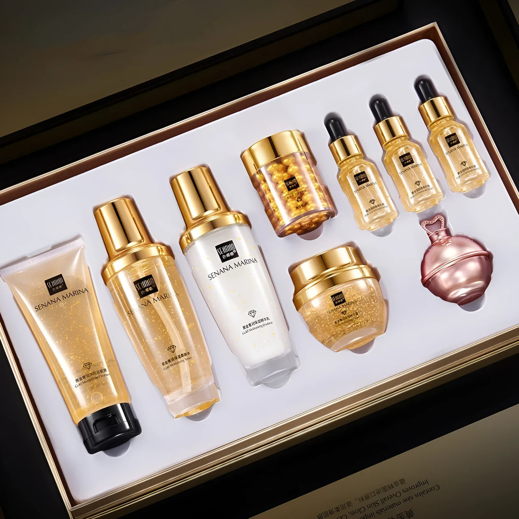 Whitening and freckle removing facial care set with 120ml, 120ml, 15ml and 50g net contents, Gold Luxury option