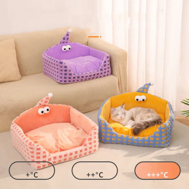 Triangular pet sleeping nest with removable cushion in green, purple and yellow colour options
