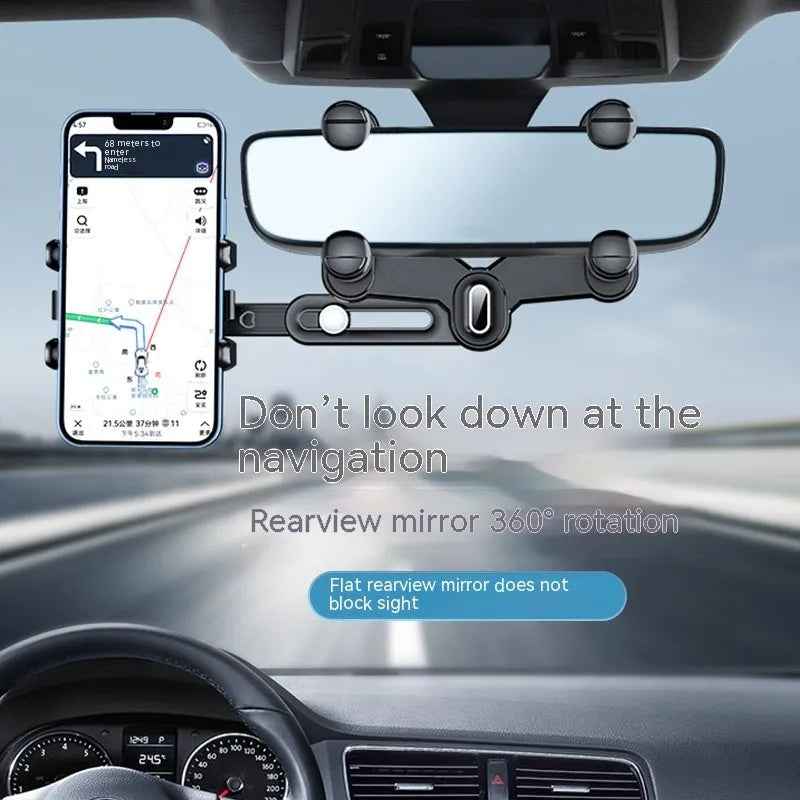 Car rear view mirror phone holder with retractable arms for 4.0-7.0 inch mobile devices