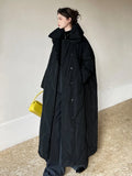 Women's mid-length winter coat, loose fit, zip front, black or grey, sizes S M L