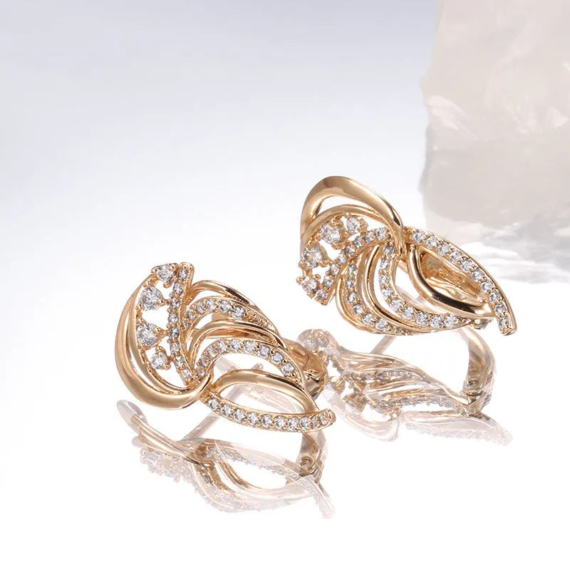 Women's geometric copper ear clip with micro-inlaid zircon wings and gold-plated artificial gemstone inlay