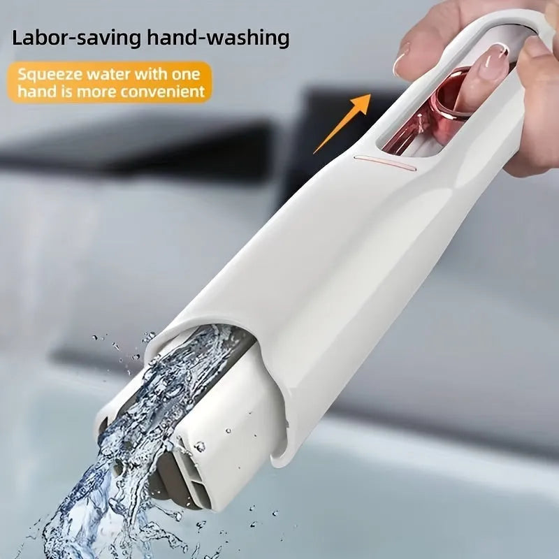 New Portable Self-Squeeze Mini Mop with hand-free wringer and biodegradable sponge on a kitchen counter