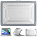 MacBook protective shell case in four colour options showing compatibility with Air and Pro models