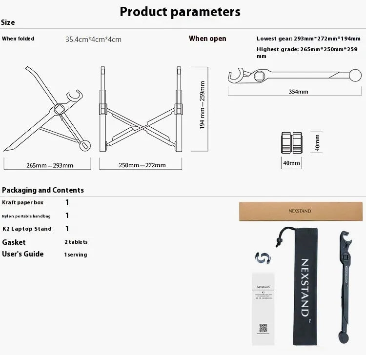 Black foldable portable laptop stand made of enhanced nylon with carrying case