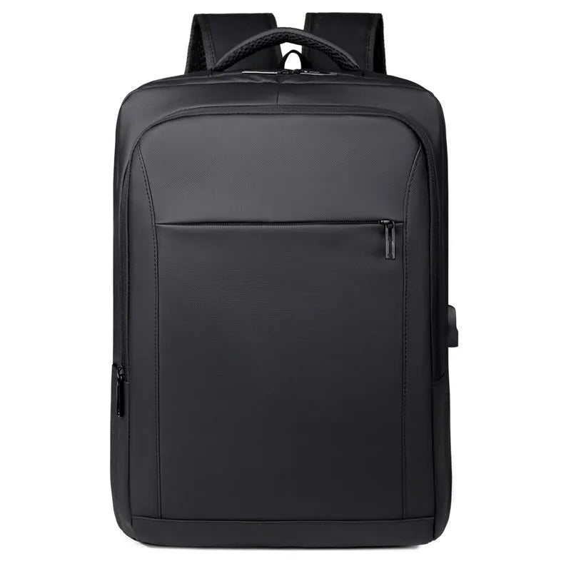 Waterproof USB business computer bag in black with air pillow belt and USB port, front view