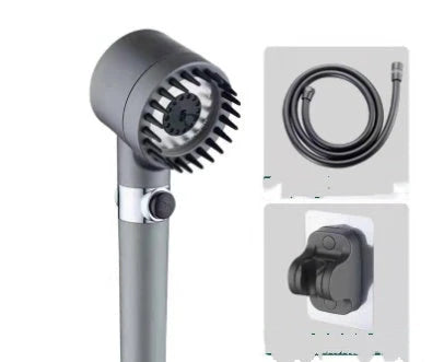 A high-pressure rainfall shower head made of durable ABS material with multi-mode functionality and a built-in water filter.