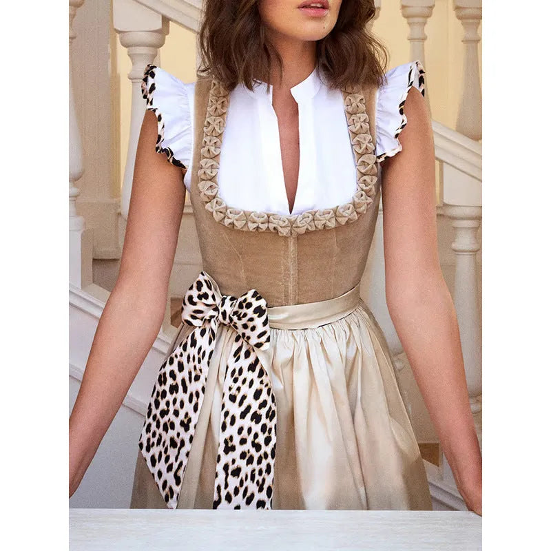 Khaki German Oktoberfest women's beer festival dress with dirndl styling