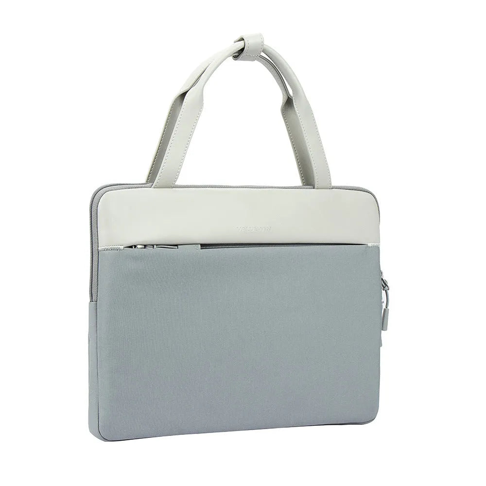 14.2 inch polyester laptop sleeve with soft handle and zipper pocket in light gray, green or orange