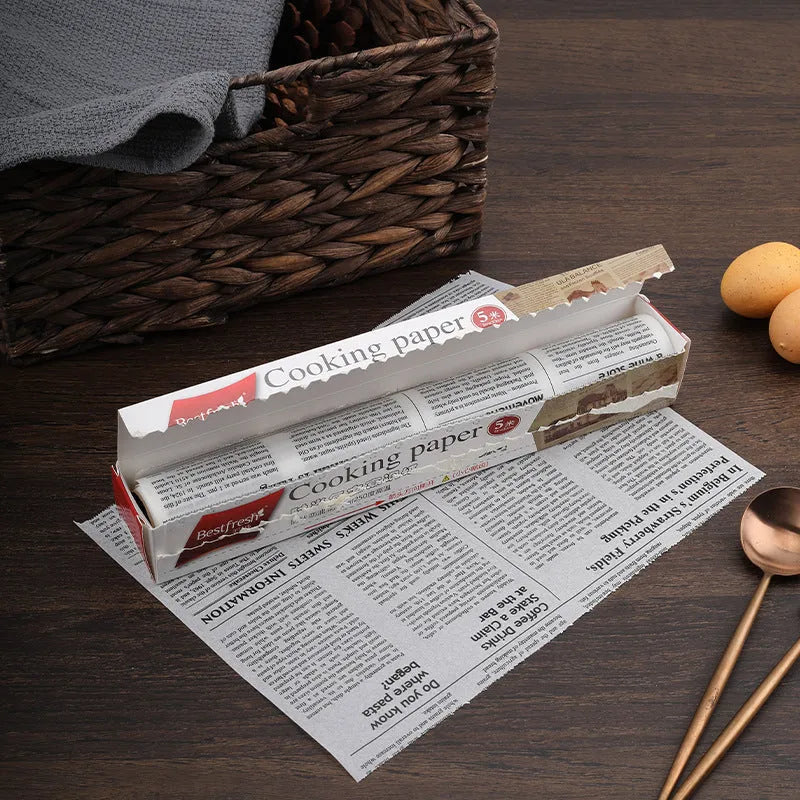 Roll of retro newspaper style oiled baking paper 5 metres long brown and white options