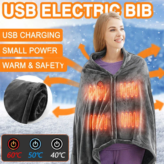 A cozy, grey heated blanket made of soft coral fleece with USB power and adjustable heat settings