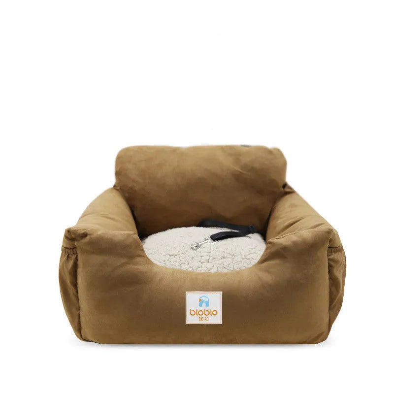 Anti-dirty pet dog car bed pad in canvas and plush, 55x50x30cm, deep sea blue colour