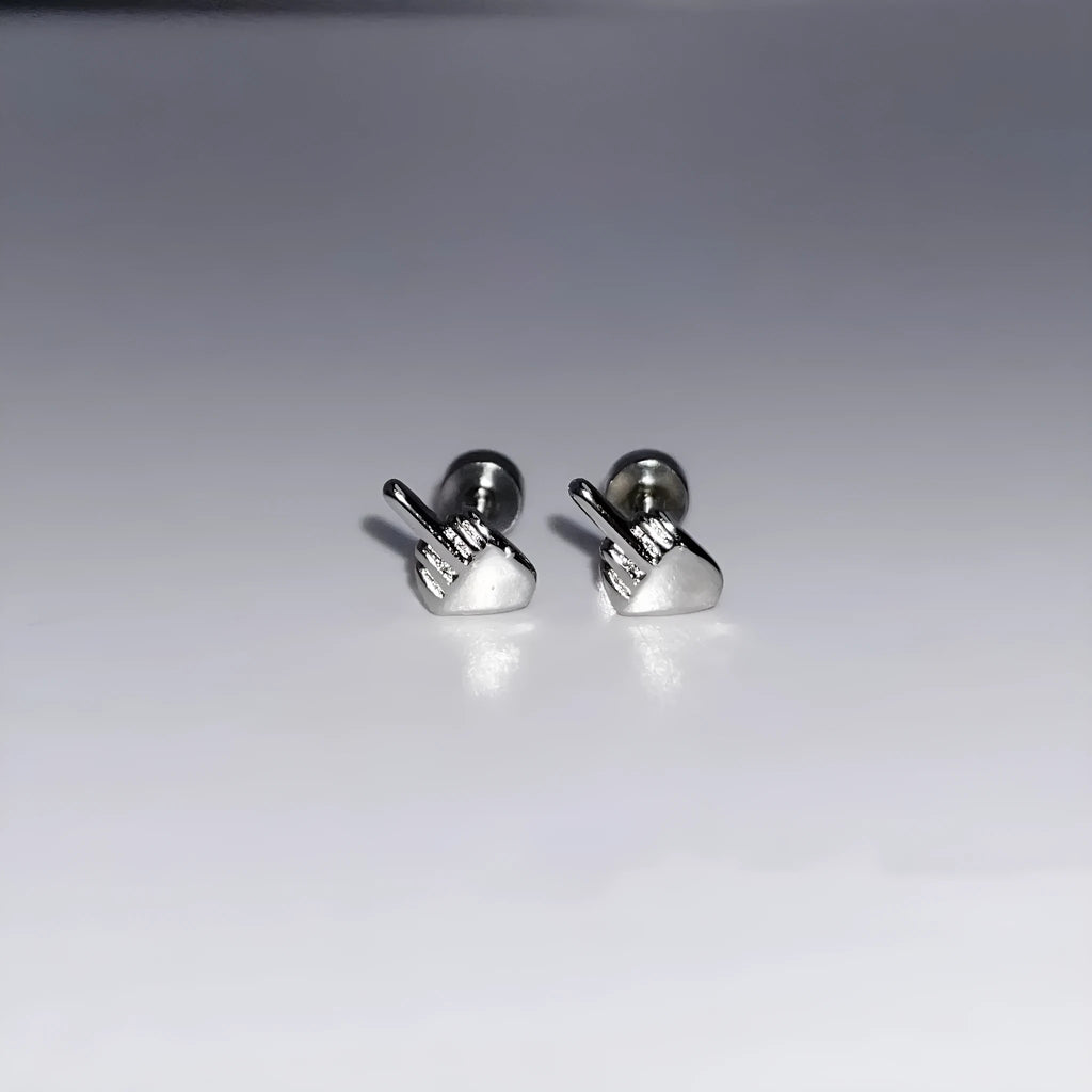 Women's alloy cartilage earring with screw clasp and vertical middle finger colour design