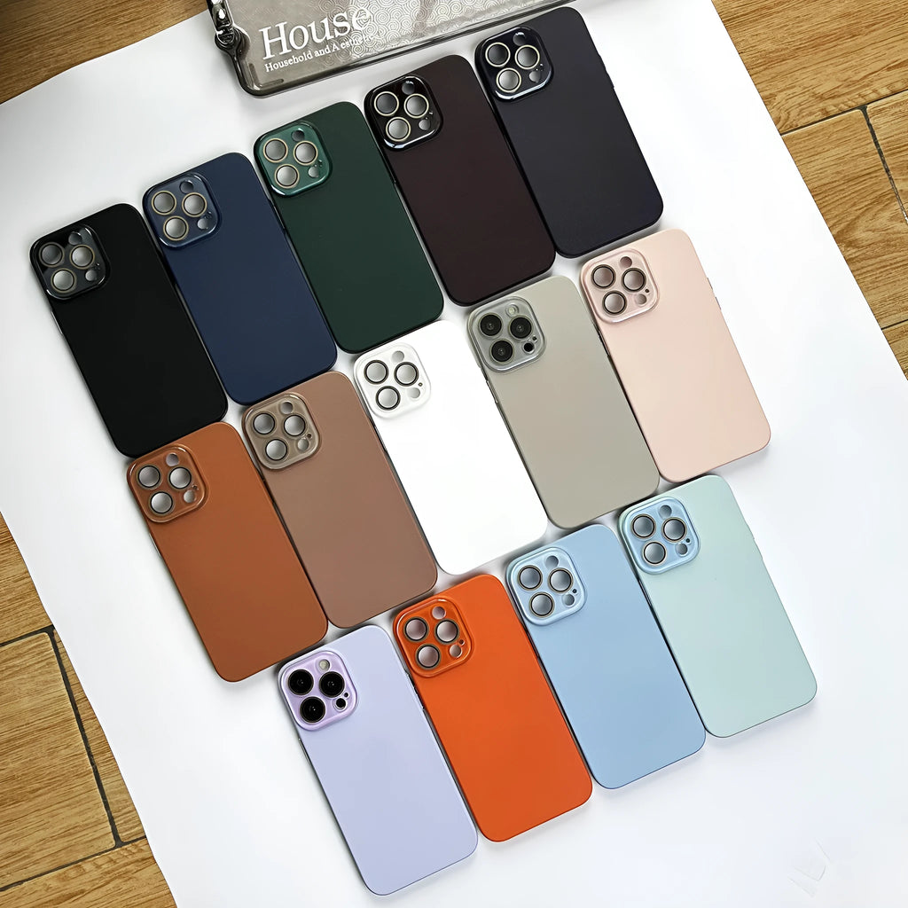 Solid Colour Lychee Pattern Phone Case Anti-Fall Anti-Fingerprint PC Material All-Inclusive Simple Design for iPhone 12 Pro Max 13 14 15 Series in 7 Colours