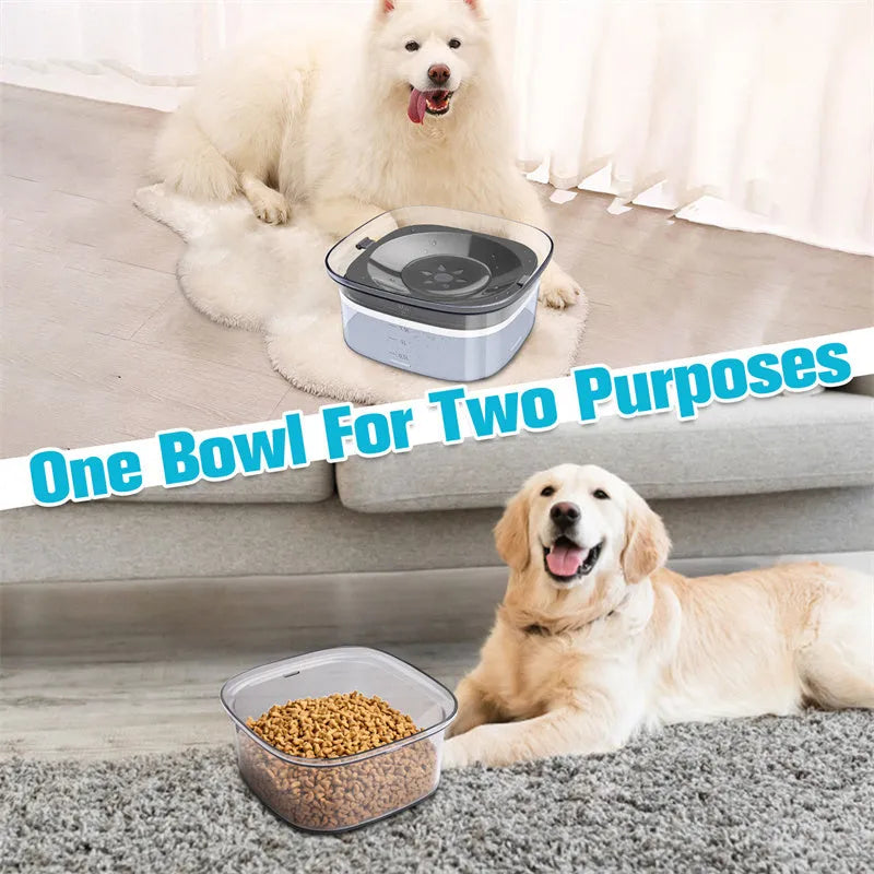 Transparent 2 litre dog water bowl with floating disc showing water level visibility