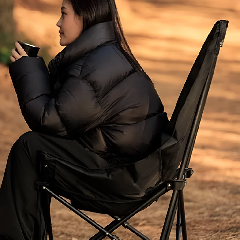 Night black Oxford cloth portable folding moon chair for camping and outdoor use