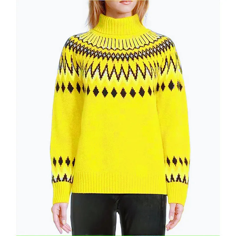 Jacquard knitted pullover sweater in acetate fibre, long sleeve, nine colours, sizes S to XXXL.