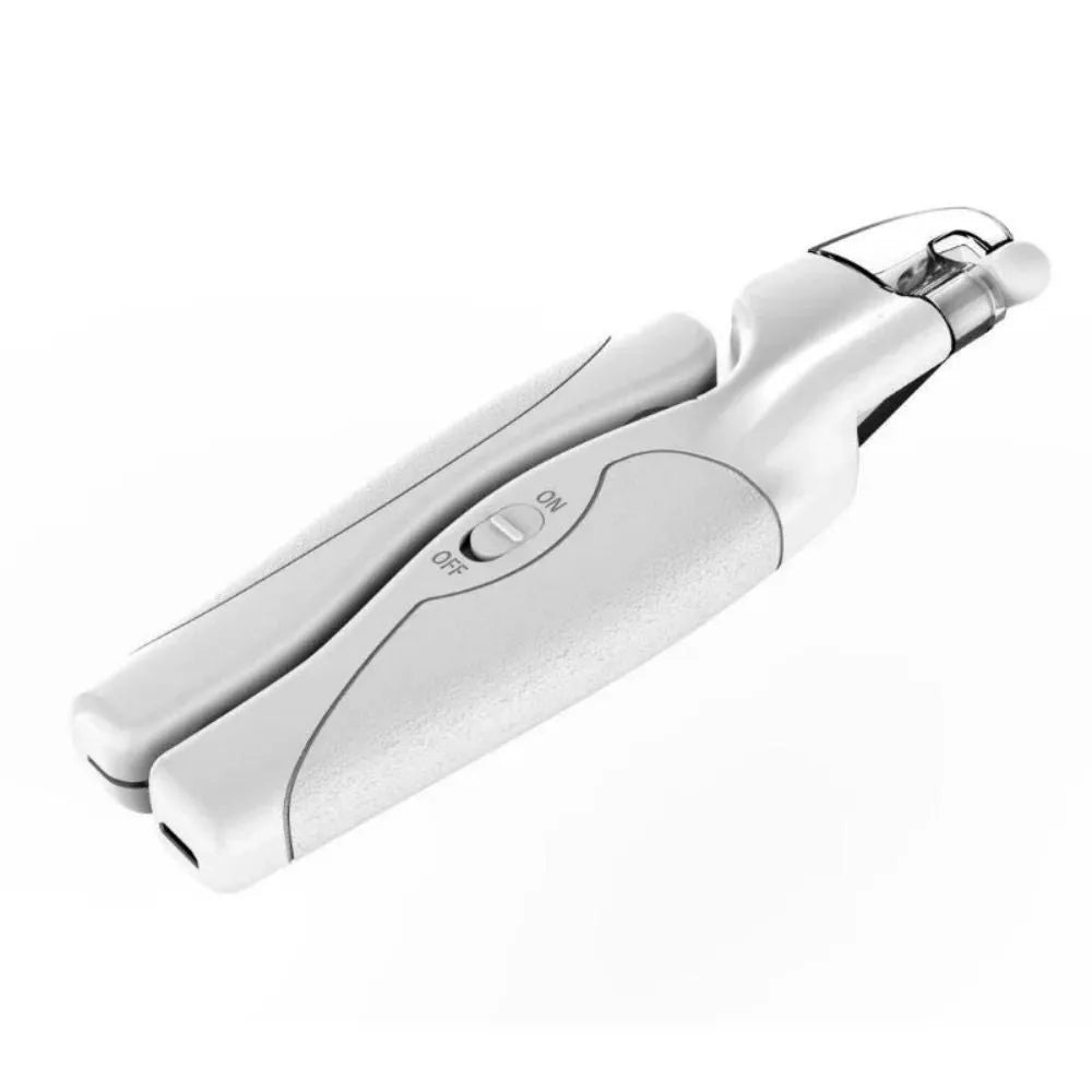 Rechargeable LED pet nail clippers with precision blades for dogs and cats, shown in blue or white