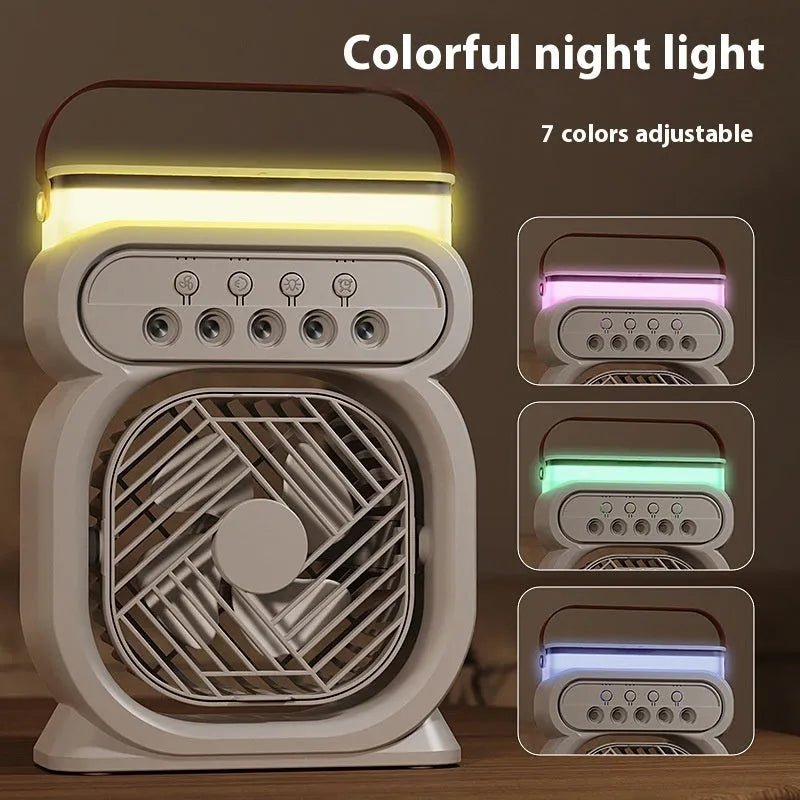 Portable 3-in-1 air conditioner evaporative cooler with LED lights in black, blue, green or white
