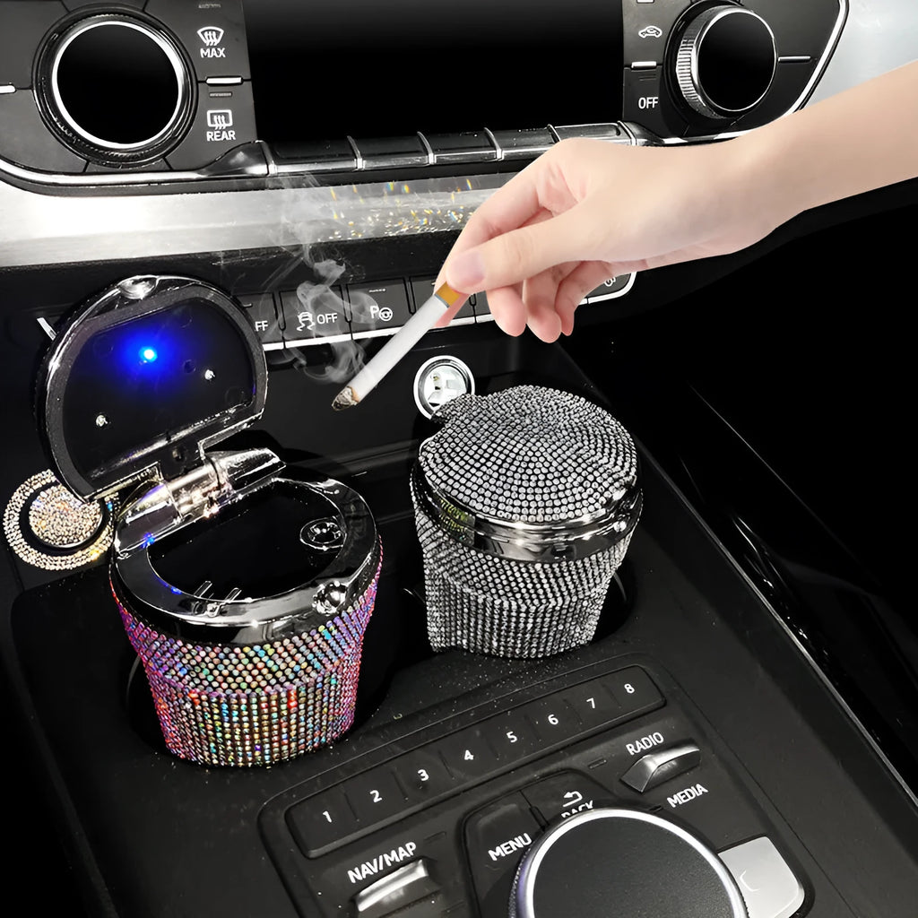 Creative covered diamond inlaid car ashtray with rhinestone finish, 7.5cm size, multi-colour option
