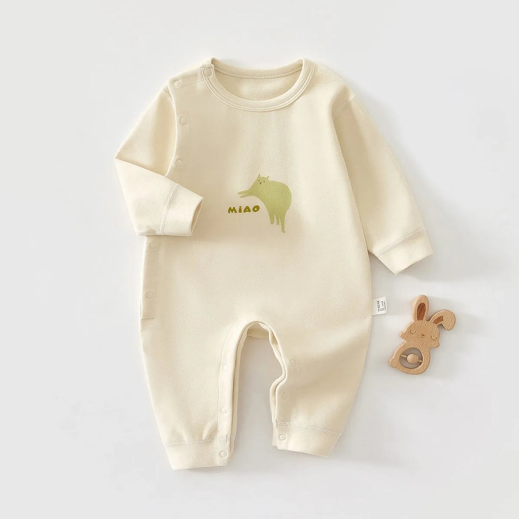 Pure cotton boneless long sleeve baby jumpsuit in neutral colour available in multiple sizes