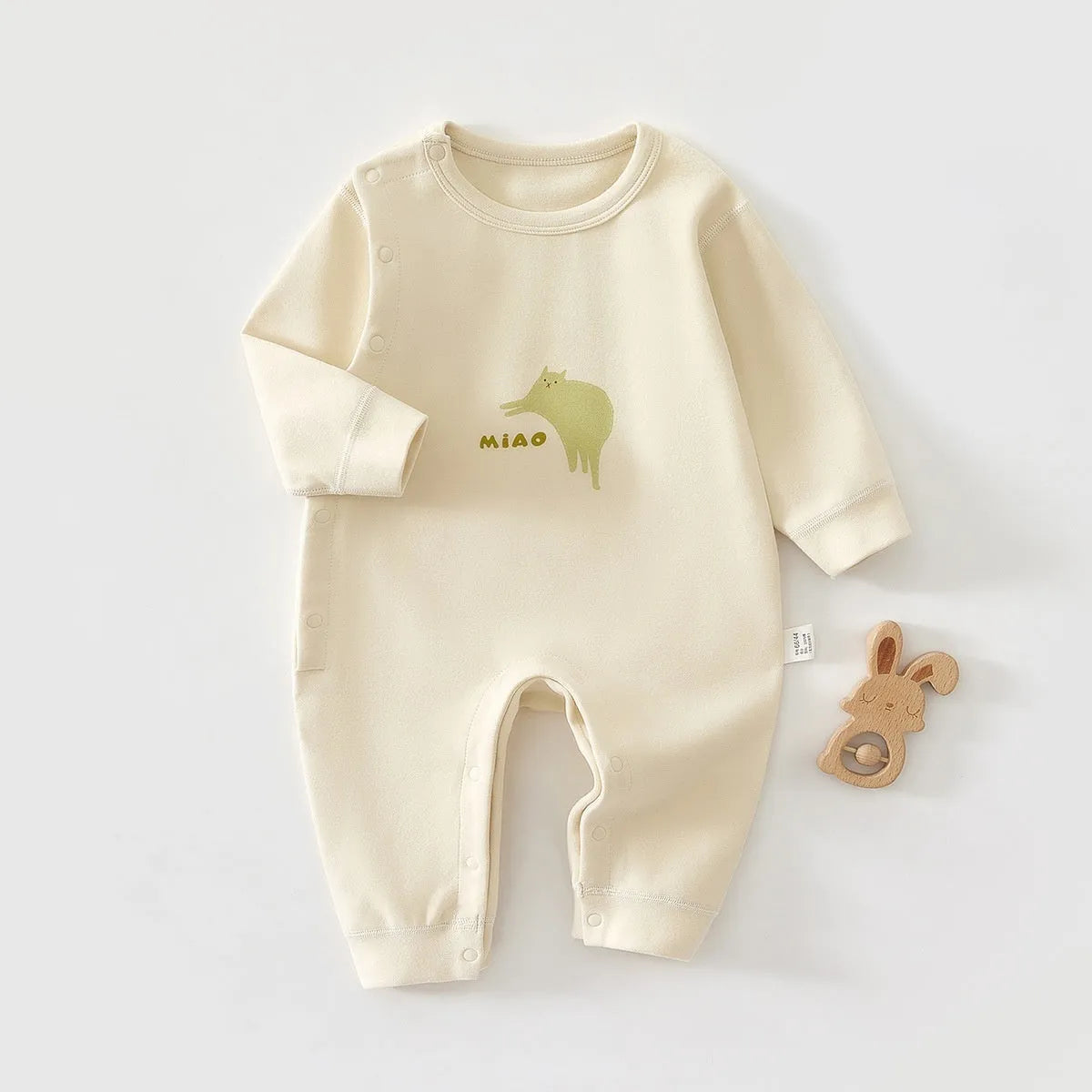 Pure cotton boneless long sleeve baby jumpsuit in neutral colour available in multiple sizes