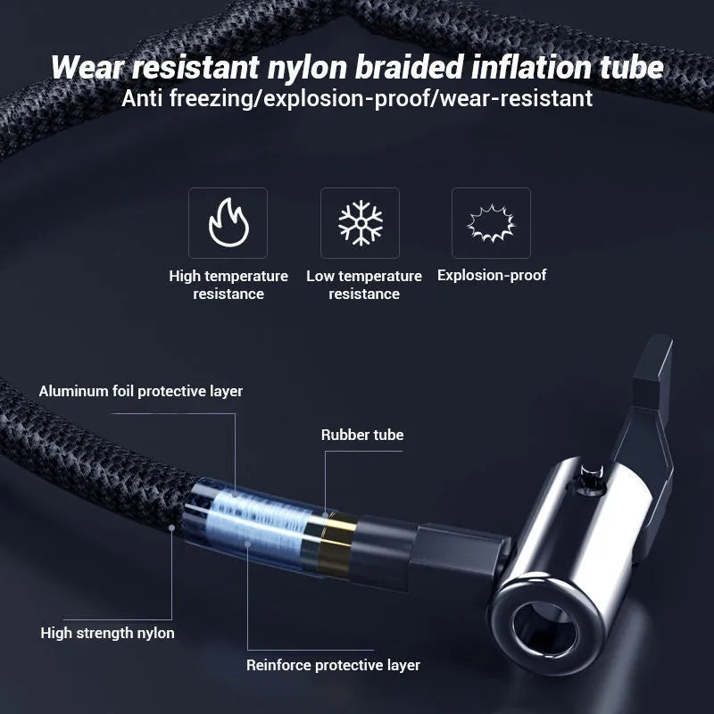 Wireless digital display tyre inflator pump with LED screen and multiple nozzles