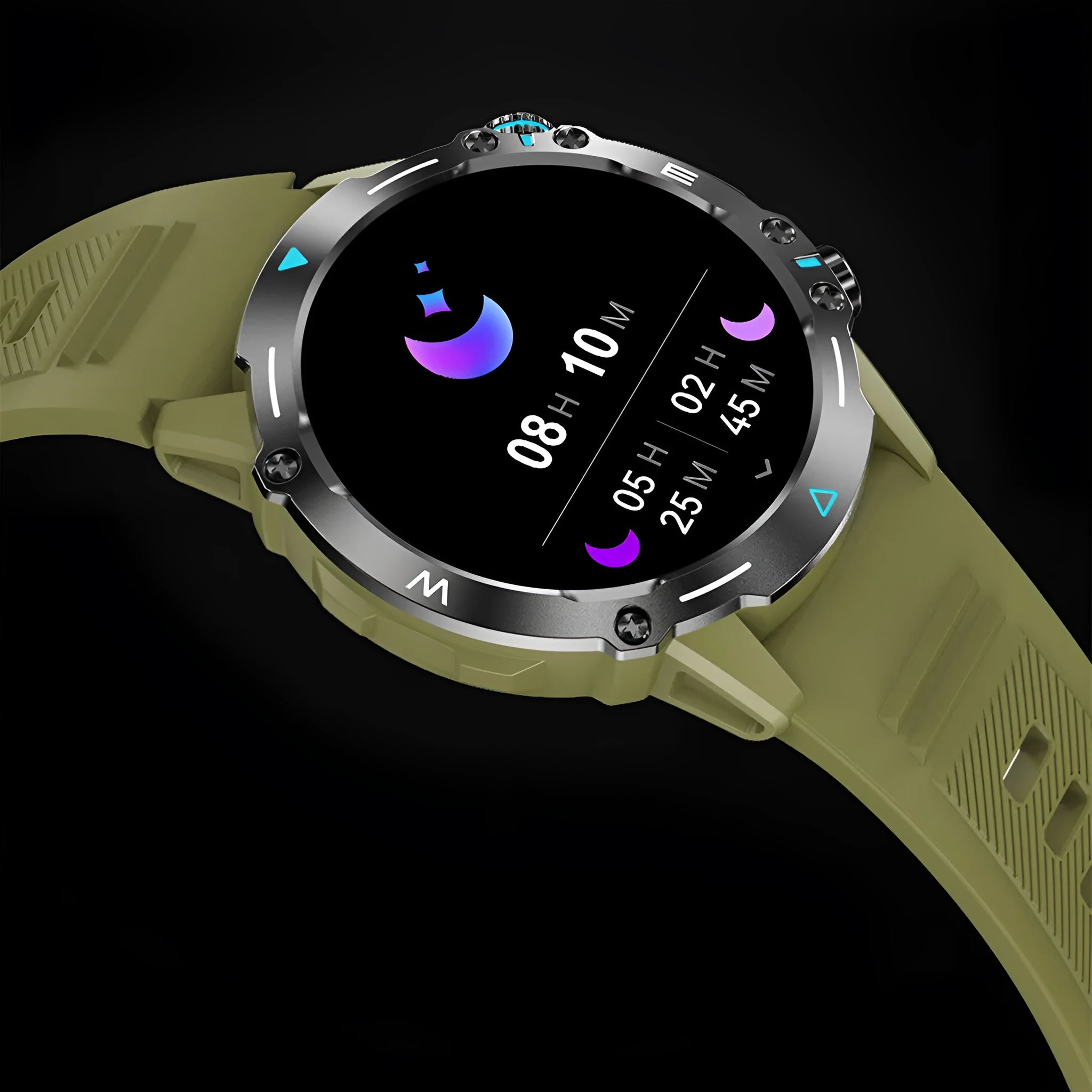 M42 Smart Watch in black, green, or grey on wrist, showing large AMOLED screen.